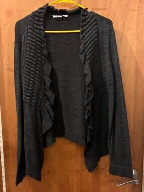 🐻Size L - Cato - Dark Gray Sweater Wrap - Waterfall Front and Long Sleeve